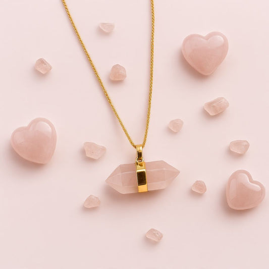 Rosenquarz - Doppelender vergoldet