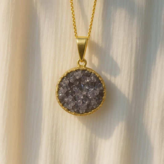 Achat Halskette in Kreisform vergoldet