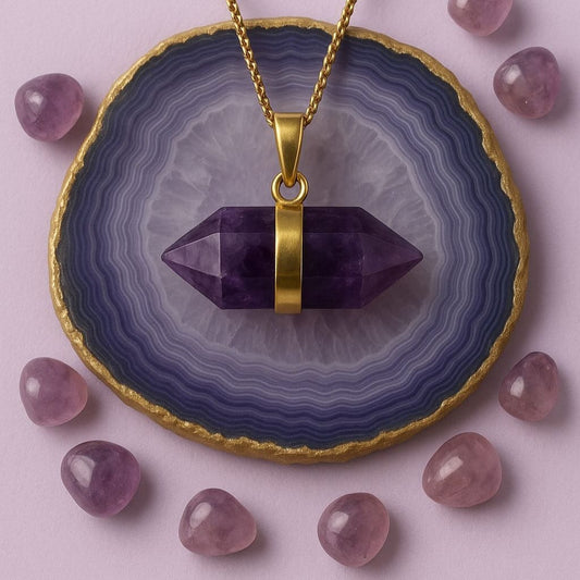 Amethyst - Doppelender vergoldet